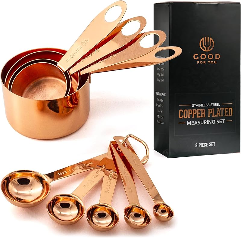 GOOD FOR YOU Copper Plated Stainless Steel Measuring Cups and Spoons Set of 9