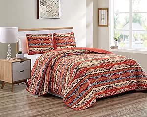 Amazon.com: AZORE LINEN Southwest Quilted Bedspread Set with Southwestern Native American 
