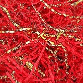 Ottwlli Ottwlli150Gram Red & Gold Color Crinkle cut paper shred Filler Gift Box Filling Easter Grass for Wedding, Birthday, Anniversary,Valentine, Christmas Gift Box Filler
