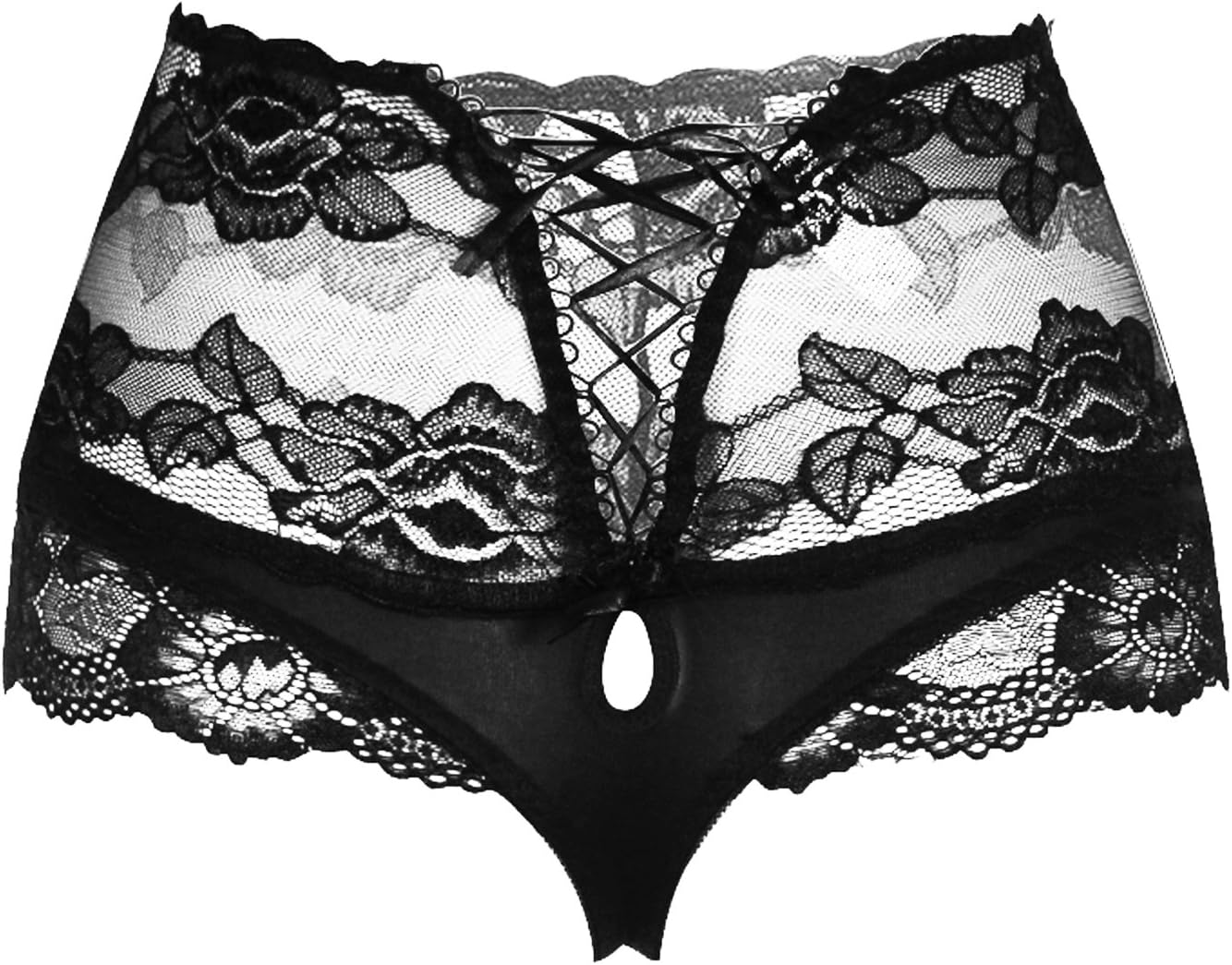 RwalkinZ Women's Sexy Crotchless T Back Black Lace Bin High Waist Corset Thongs