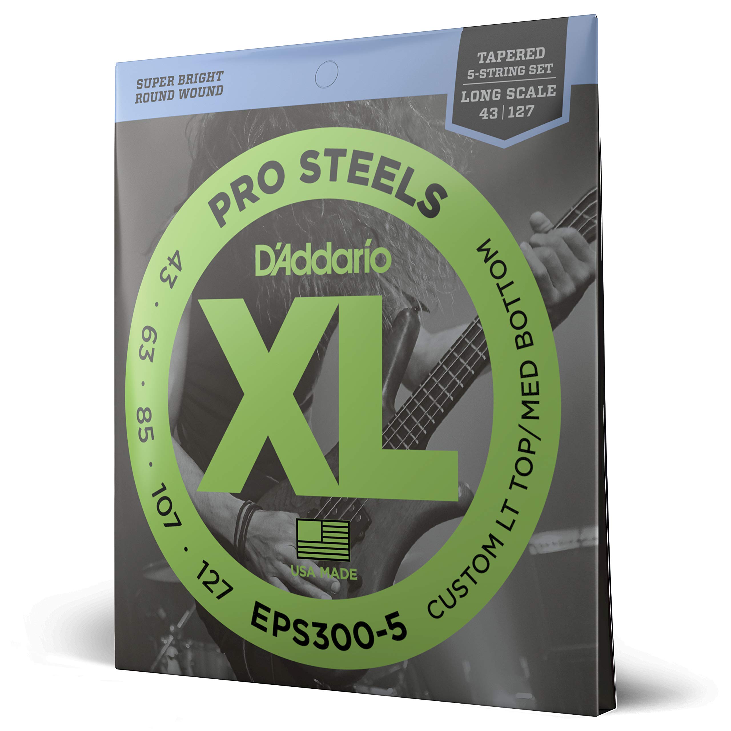 D'Addario XL ProSteels Bass Guitar Strings - EPS300-5 - 5 String - Long Scale - Custom Light Top/Medium Bottom Tapered, 43-127 — image 1