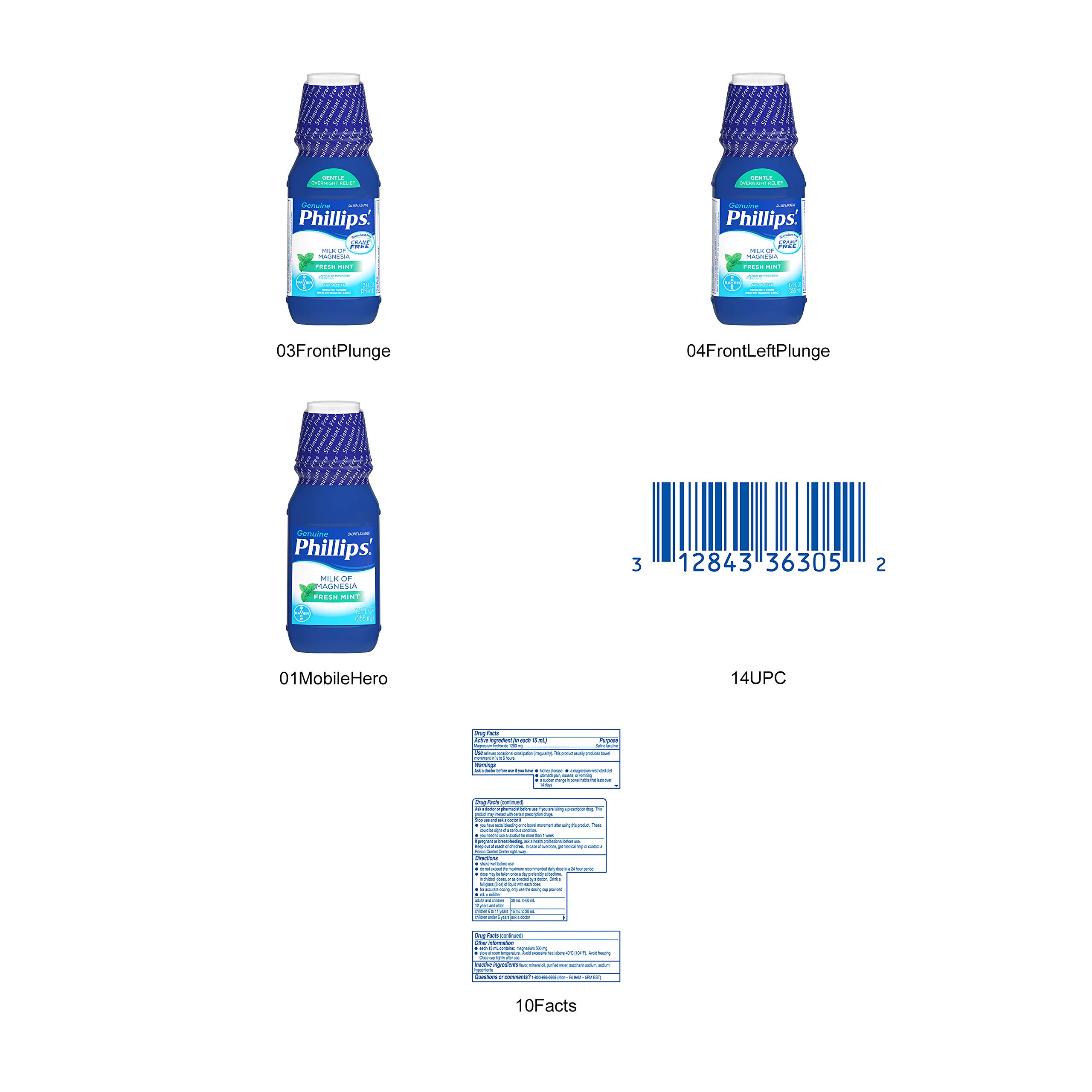 Phillips' Milk of Magnesia Laxative, Fresh Mint, 12 Fl Oz (Pack of 2)