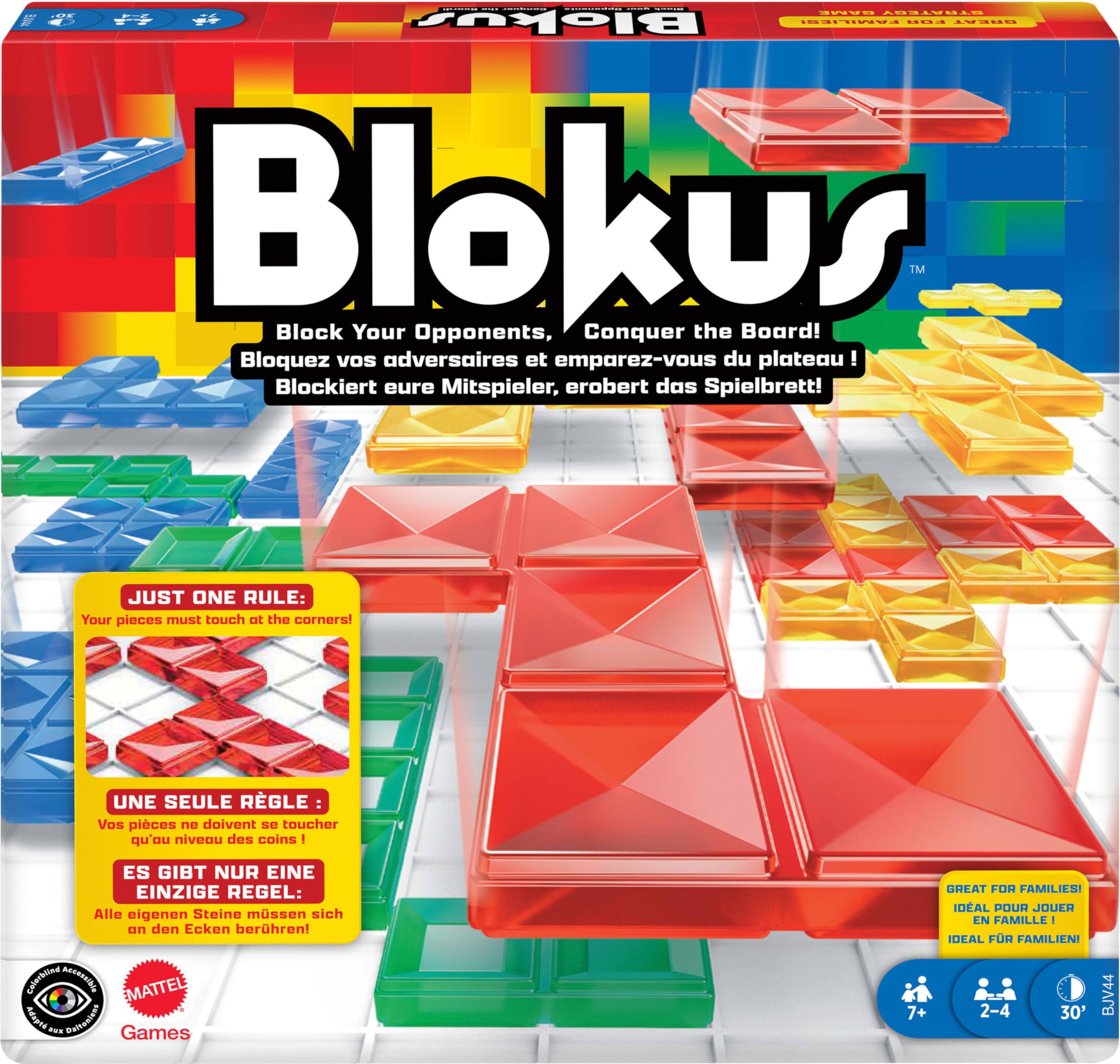 Mattel Games Blokus Spiel, Brettspiel für die Familie, Strategiespiel, für 2-4 Spieler, Gesellschaftsspiel, ab 7 Jahren, BJV44