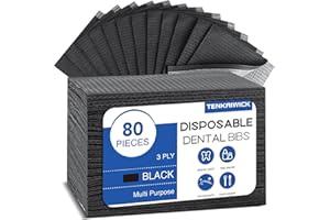 TENKAIWICK 80 Pack Disposable Dental Bibs 13"x18"，3-Ply Waterproof Tattoo Bibs Sheet for Nail Salon，Dental Clinic，Feeding，Tattoo Shop (Black)