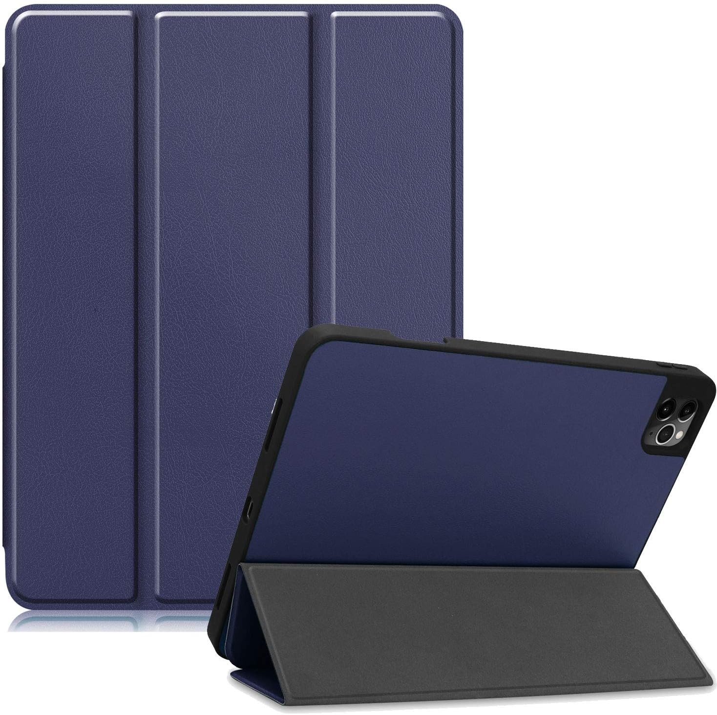For iPad Pro 12.9 2020 Case with Pencil Holder, Coopts Slim Tri-fold Folio Stand Smart Auto Sleep Wake TPU Full Protective TPU Back Cover for iPad Pro 12.9-inch 4th Gen 2020 Model A2229 A2233, Darblue