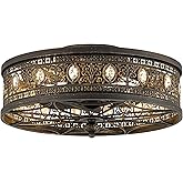 Vivlite Caged Ceiling Fans with Lights,Vintage Victorian Rustic Crystal Fandelier,Low Profile Flush Mount,Small Enclosed Blad