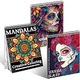3Pcs Coloring Books for Adults Relaxation, 72 Patterns Sugar Skull Coloring Book for Adults, Mandala Coloring Book for Women, Spiral Coloring Books for Women Spiral Bound Printed On One Side