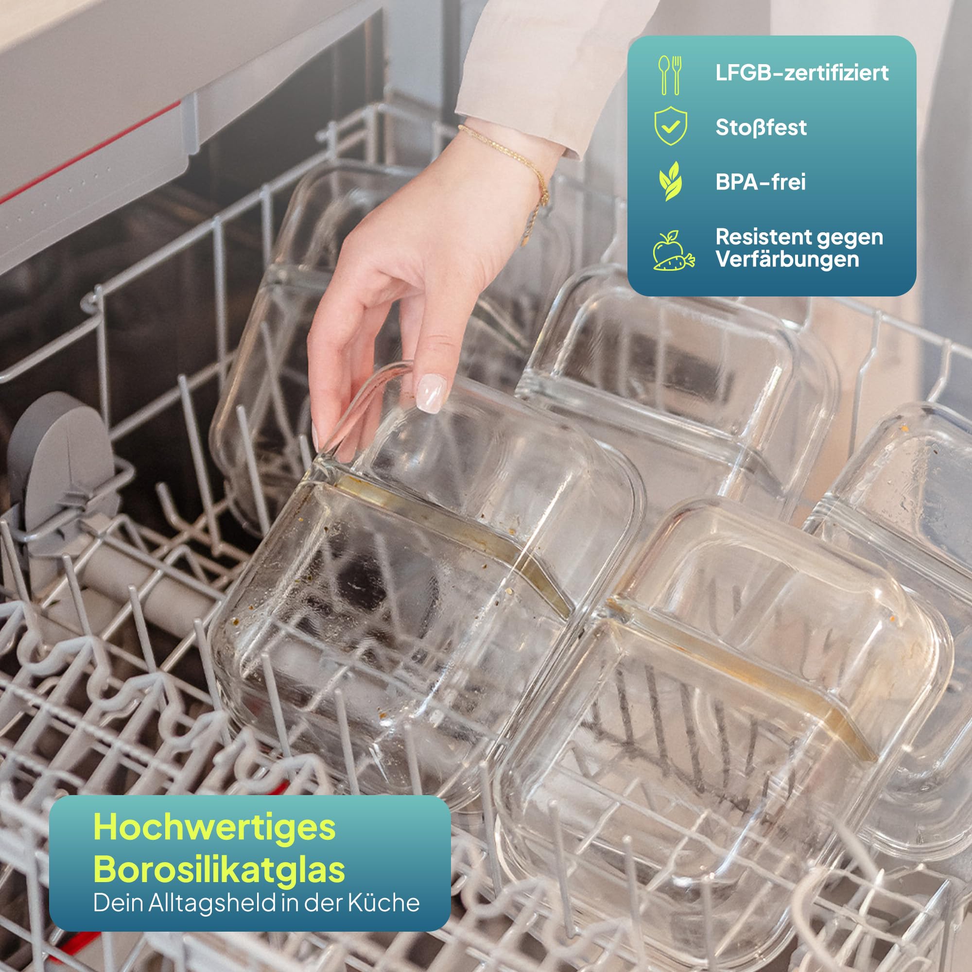 uandu Glasbehälter mit Deckel, 10- teilig, mit 2 Fächern, Borosilikatglas mit Deckel, Meal prep Gläser, Frischhaltedosen Glas mit Deckel, Glasdosen mit Deckel Set, Meal prep Boxen 5 Behälter+5 Deckel 6