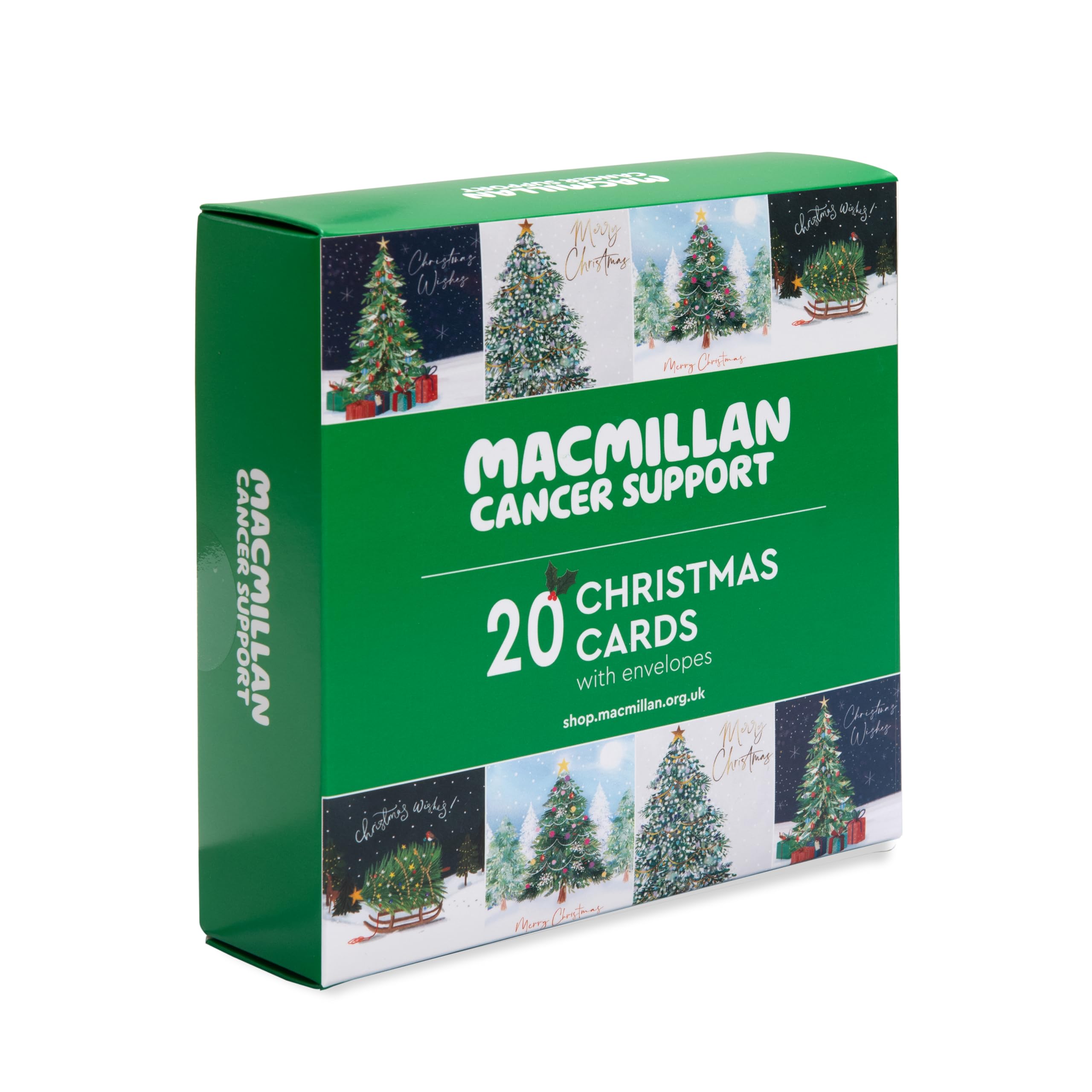 Macmillan Christmas Tree Charity Christmas Cards – Pack of 20 Luxury and Eco-Friendly Christmas Cards. Boxed Multipack of 4 Seasonal Christmas Designs. 127x127mm Card Size.