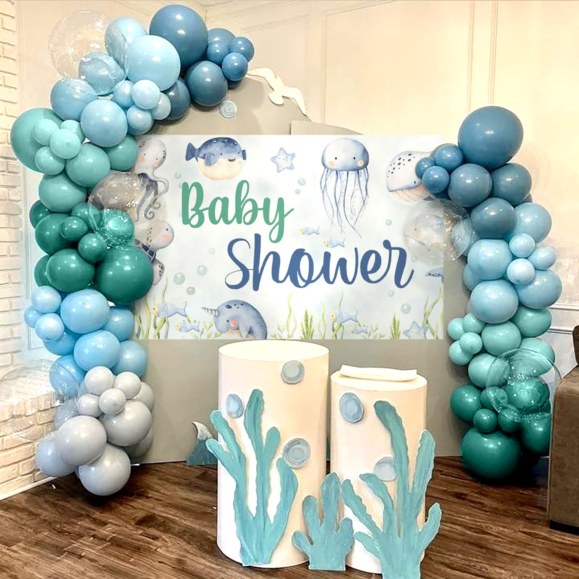 JeVenis Ocean Welcome Baby Balloons Garland Under the Sea Baby Shower Decorations Ocean Animals Baby Shower Banner Sea Creatures Mermaid Party Decorations Party Supplies