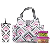 Fit & Fresh Lunch Bag For Women, Insulated Womens Lunch Bag For Work, Leakproof & Stain-Resistant Large Lunch Box For Women With Containers and Matching Tumbler, Snap Closure Westport Bag Magenta