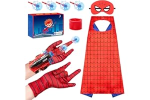 Teuevayl Super Hero Toys Costume Kids, Superhero Capes and Masks with Web-shooters Slap Bracelet Gloves for Kids Birthday Gift Party Supplies, Superhero Halloween Costumes for Boys Girls Ages 3-8