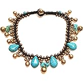 Infinityee888 Turquoise Anklet Drop Handmade Brass Bead Bell Ankle Bracelet for women KAN-T01