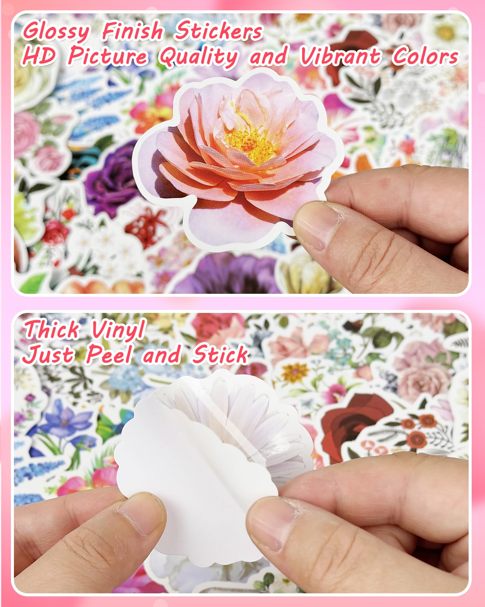 AOWDIAO 150 Pcs Flower Stickers Waterproof Floral Vinyl Stickers Decals for Water Bottles Laptop Scrapbooking Journaling