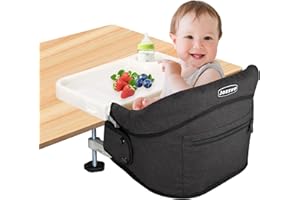 Hook On High Chair, Jozzve Clip on High Chair with Removable Dining Tray for Babies and Toddlers, Fold-Flat Storage Portable Baby Feeding Seat, Attach to Fast Table Chair for Home Travel (Black)