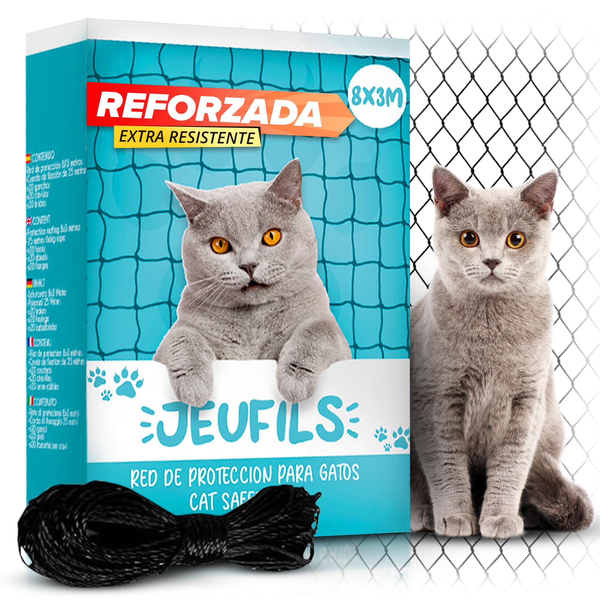 Jeufils® Cat Net Terrace (8 x 3 m) | Cat Net, Includes Fixing Set, Instruction Manual – Cat Net Terrace (Black) – Cat Net