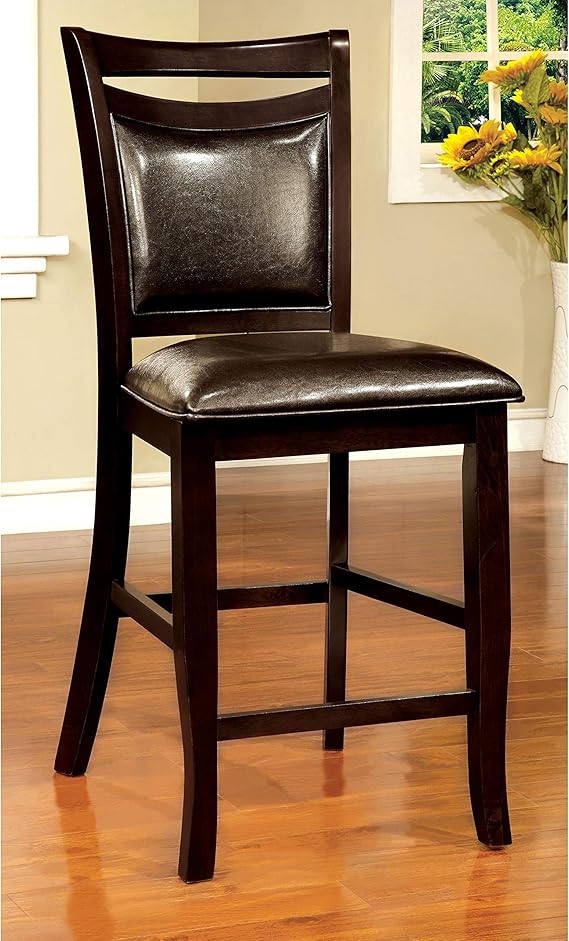 Contemporary Brown Counter Chairs Set of 2 Traditional Espresso Finish Wood Padded