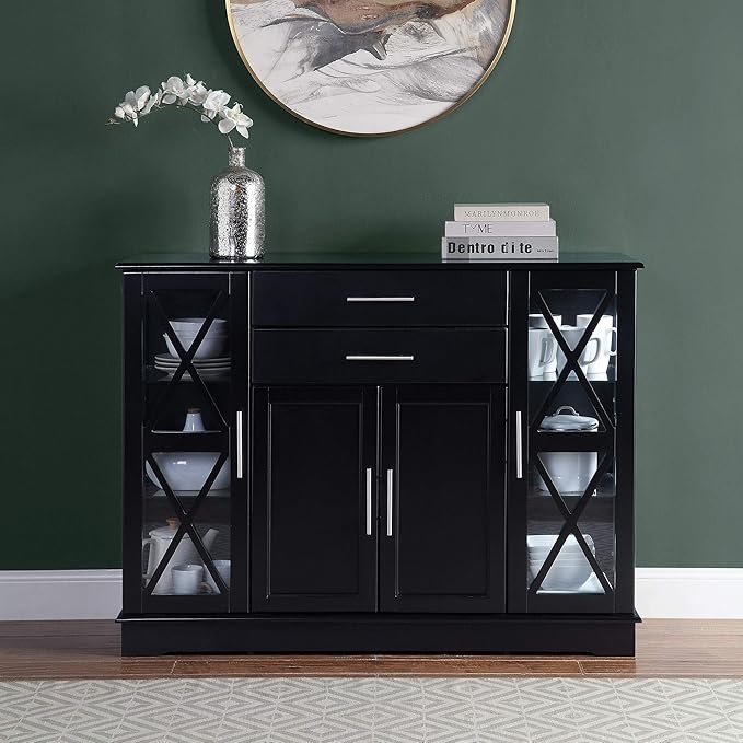 Belleze Ryland 47 Wood Storage Sideboard Buffet Cabinet Console Table Black Buffets Sideboards Amazon Com