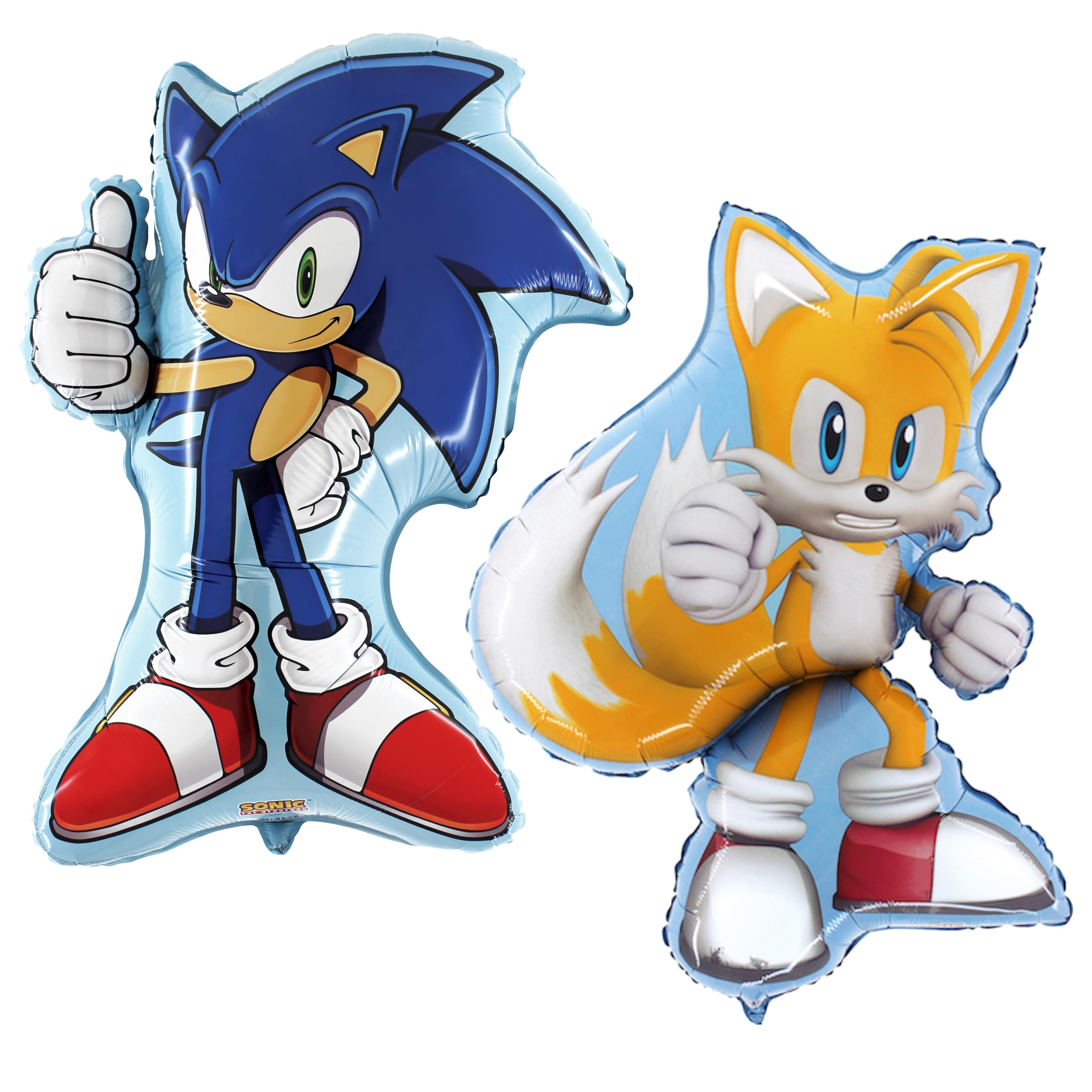 Toyland® Pack Of 2 - Sonic Foil Balloon Pack - 1 x 74cm (29") Sonic & 1 x 84cm (33") Tails Shaped Character Foil Balloons