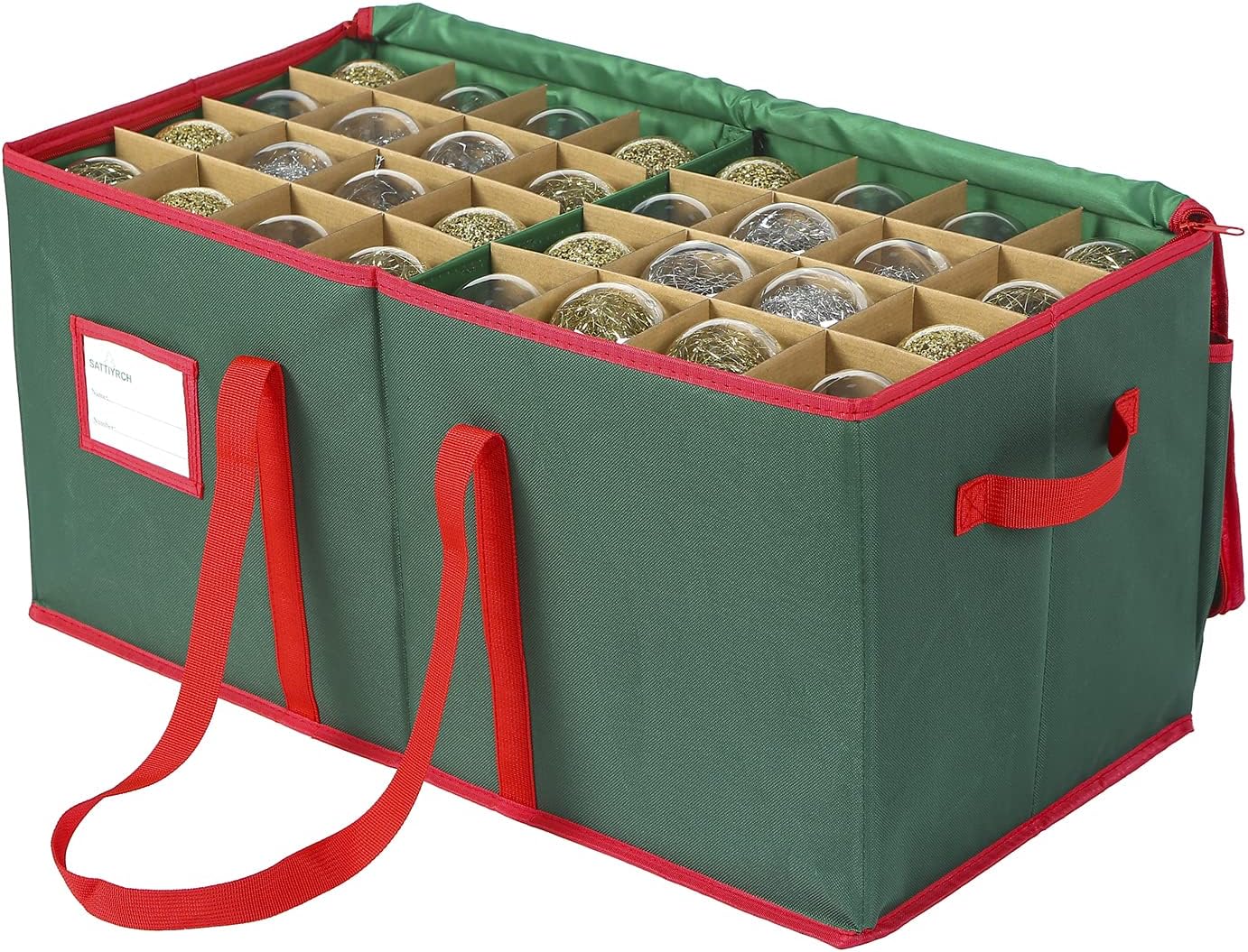 Holiday Décor Storage - Large Christmas Ornament Storage Box with Dual Zipper Closure - Box Contributes Slots for Holiday Ornaments (128pcs-3in ball, Green)