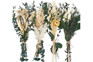 Layhit 4 Pack Large Size Boho Dried Flower Bouquet 15-17 Inch Wedding Handmade Dry Flowers for Vase Crafts DIY Photo Boutonniere for Men Floral Plant for Bridesmaid Gift Birthday Decor(Eucalyptus)