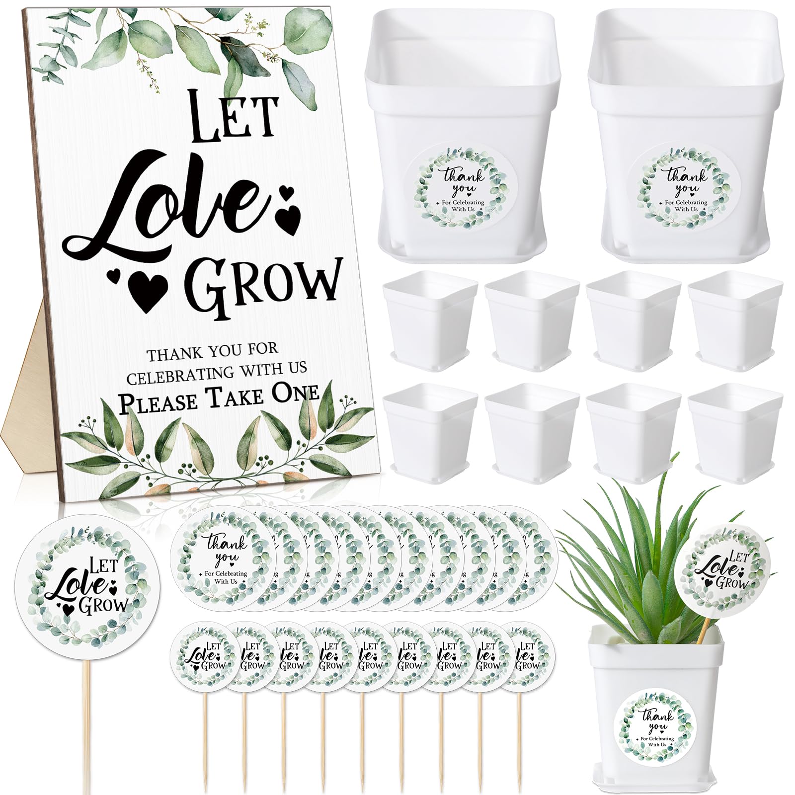 Photo 1 of Tioncy Bridal Shower Favors for Guests Bulk 50 Include 1 Wedding Sign 50 Let Love Grow Succulent Tags 50 Pots 50 Stickers Wedding Shower Favor for Guest Baby Shower