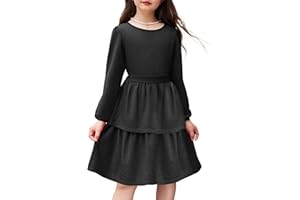 Arshiner Girls Dress Fall Sparkly Glitter Puff Sleeves Layer Party Dresses with Belt
