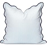 Hofdeco Premium Coastal Patio Indoor Outdoor Scalloped Throw Pillow Cover Only, 20"x20" Water Repellent for Backyard, Couch, Baby Blue Print Stripes