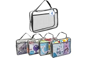 VERONLY Toy Zippered Blocks Set Storage Bags for boy girls - 4PC Large PVC Storage Organizer Bags with Mesh Side Pockets for Puzzle, Clay, Book, Small Models and Mini Plush Toys. XL: 10.4" x3 "x13.3