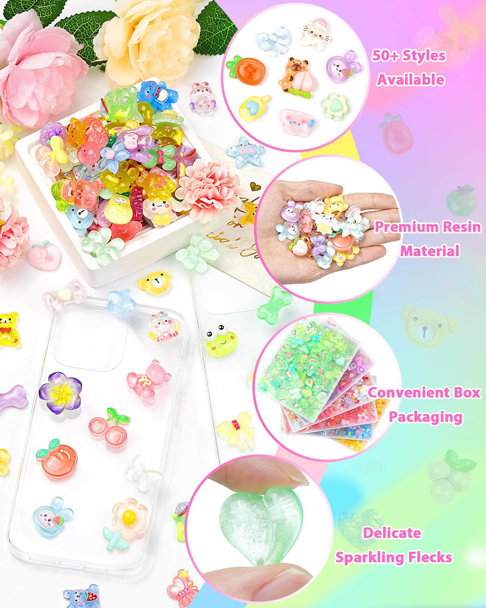 FIVEIZERO 100PCS Cute Slime Charms Bulk Set – Kawaii Flatback Resin Charms for Crafts, Mini Decoden Acrylic Embellishments for Phone Junk Cases, Scrapbooking & DIY Decoration (Multicolor)