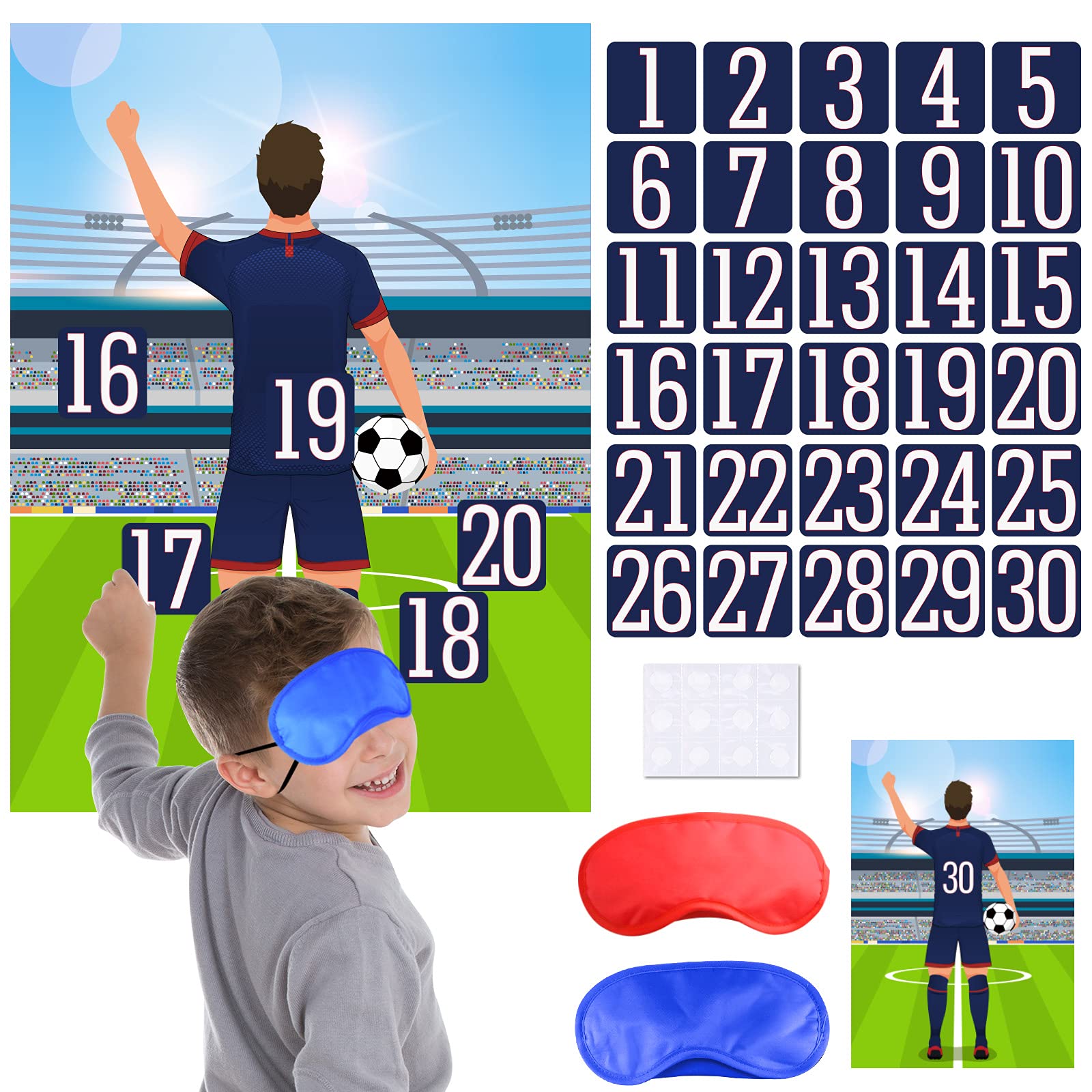 ELECLAND Soccer Games for Kids, Pin The Soccer Player Number on The Soccer Player, Soccer Party Games Halloween Games Christmas Games for Family Activities, Soccer Party Decor, Boy Birthday Décor
