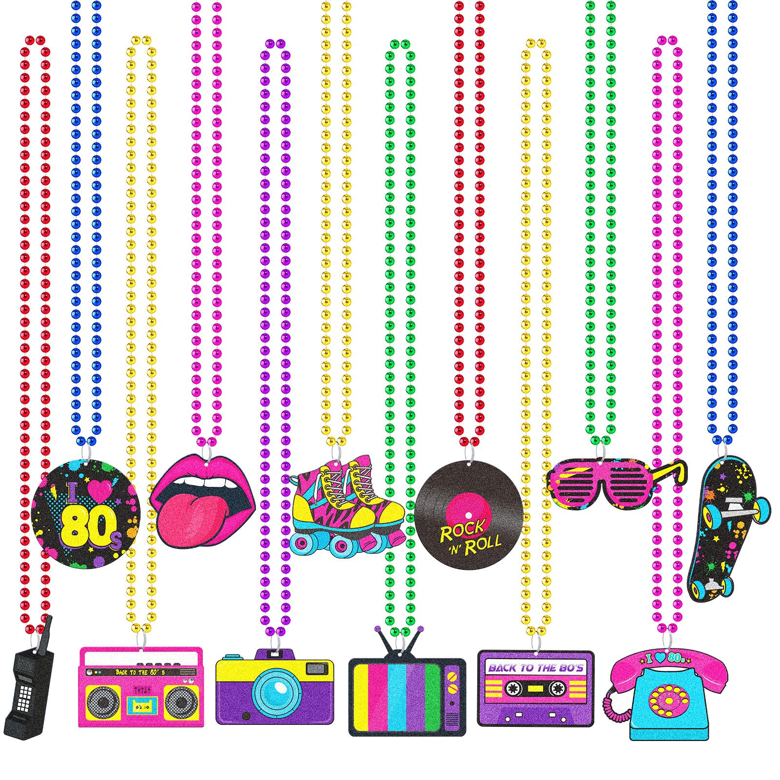 Photo 1 of Tigeen 48 Pcs 80s Beaded Necklaces Metallic Neon Beads Retro Glow Party Disco Necklaces Bulk Colorful Rock Music Decor for Women 1980s Party Favors Supplies Mardi Gras Favor, 12 Styles