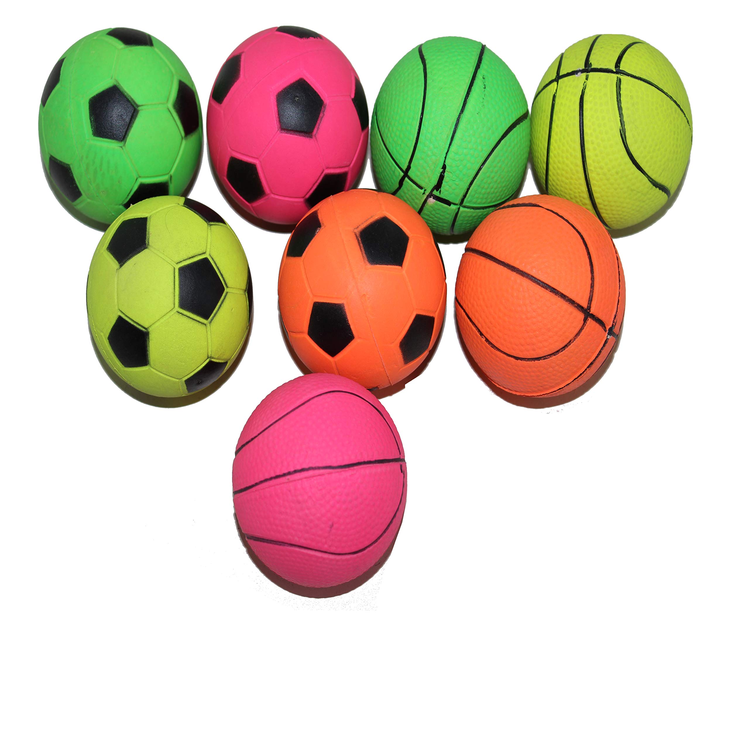 Pet Living Pack of 8 Assorted Sports Pattern Hard Sponge Rubber Hi-Bounce Balls Dog Toys