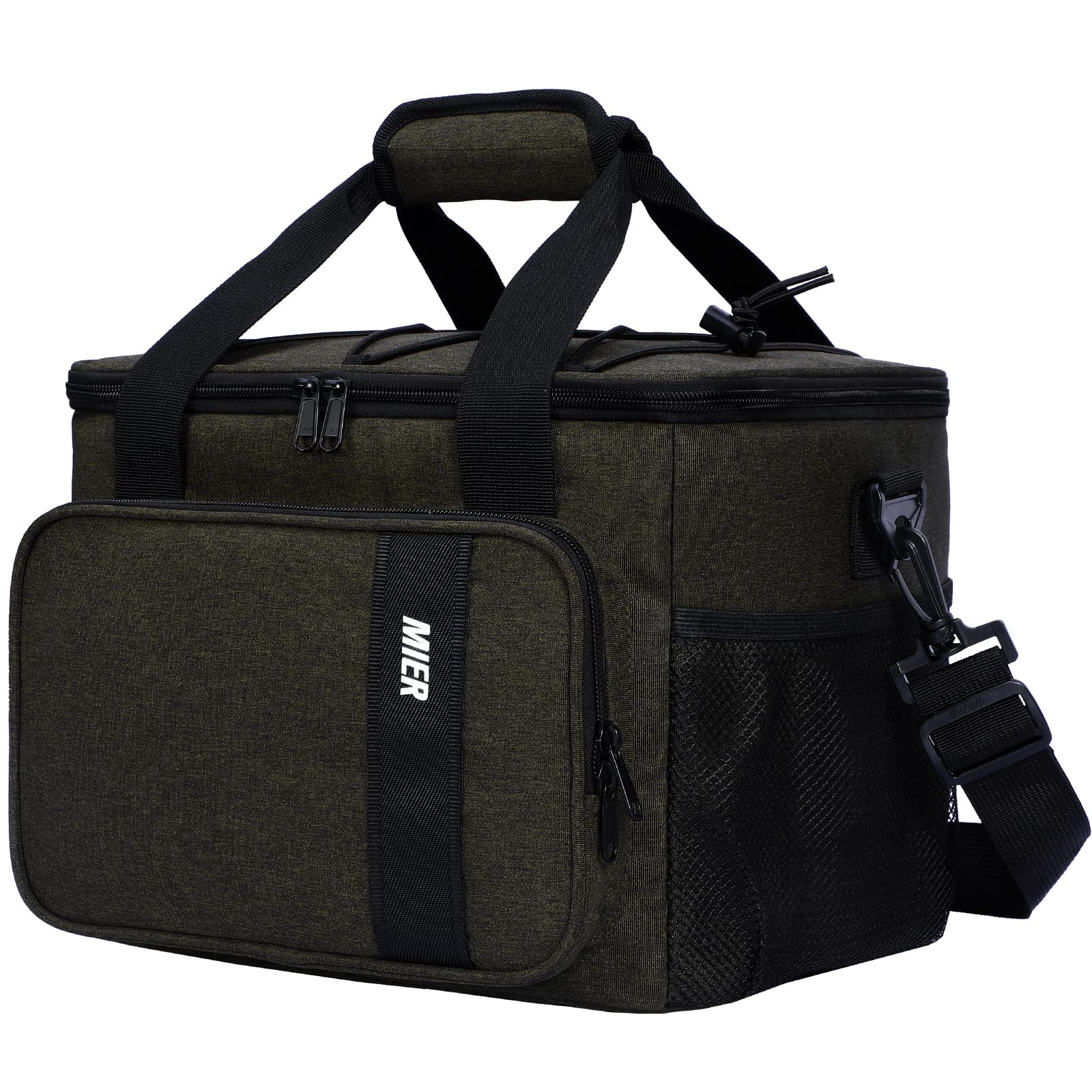 MIER Large Lunch Bag for Men Adult Insulated Lunch Box Cool Bags with Shoulder Strap Leakproof Lunch Cooler with Multiple Pockets for Work, Picnic, Travel, Camping, 15L, Dark Green