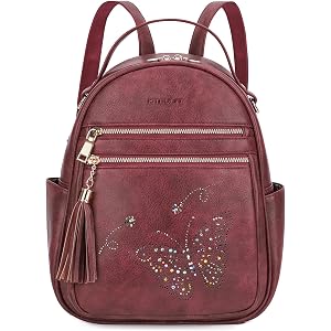 KITEVIUN Backpack Purse for Women, PU Leather Small Backpack with Butterfly, Lightweight Waterproof Travel Mini Daypack Bag