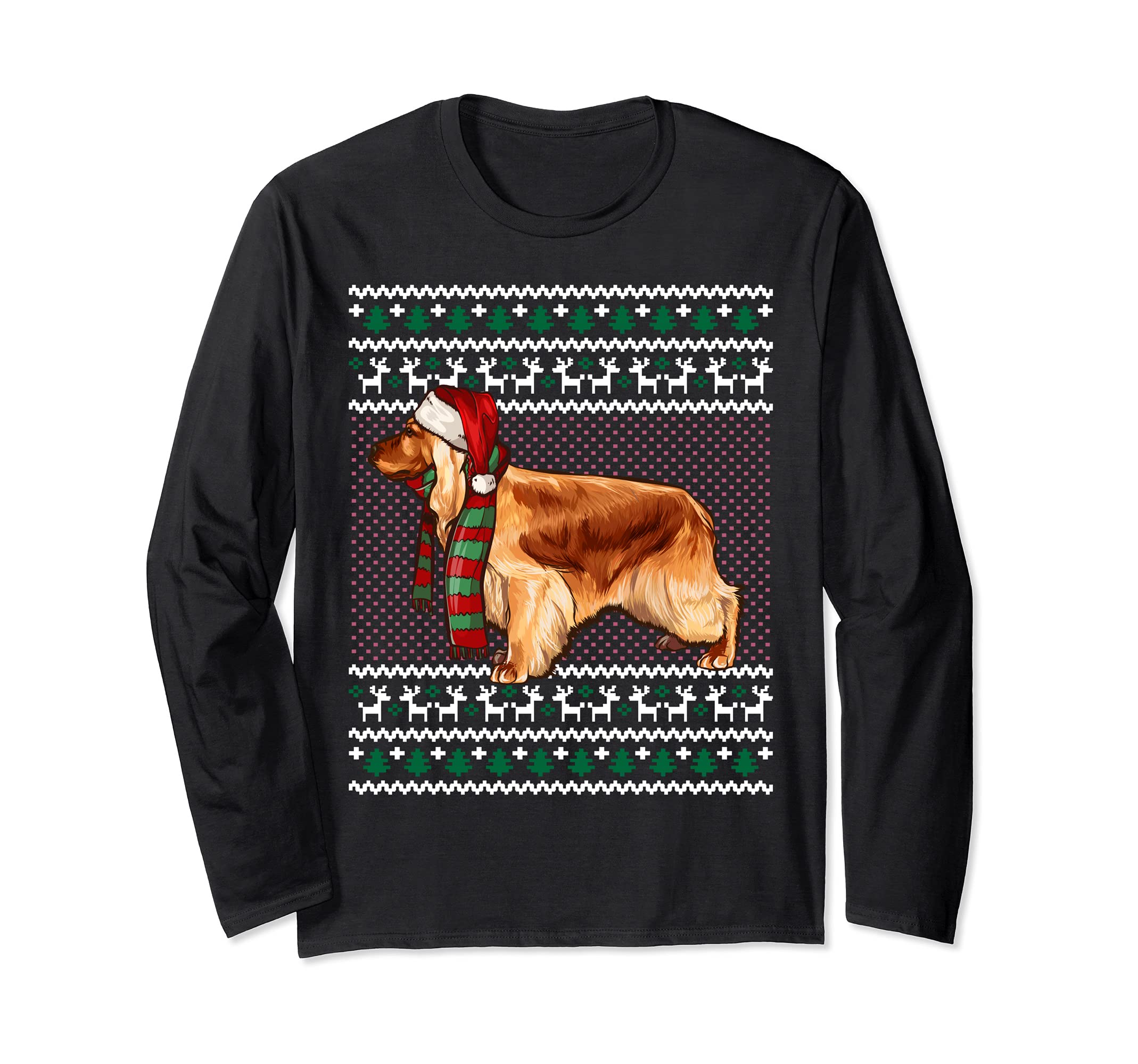 Xmas English Cocker Spaniel Dog Santa Hat Ugly Christmas Long Sleeve T-Shirt