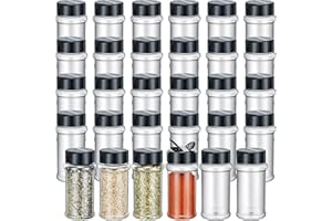 Jadive 36 Pcs Plastic Spice Jars with Shaker Lids Clear Spice Bottles Plastic Seasoning Containers Empty Shaker for Kitchen Storing Herbs Seasoning Powders Pepper Dry Goods