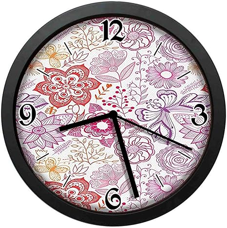 Amazon Co Jp 春の季節鮮やかな花々花柄イラストアートプリントシンプルでレトロなファッション掛け時計 直径 25センチ ホーム キッチン