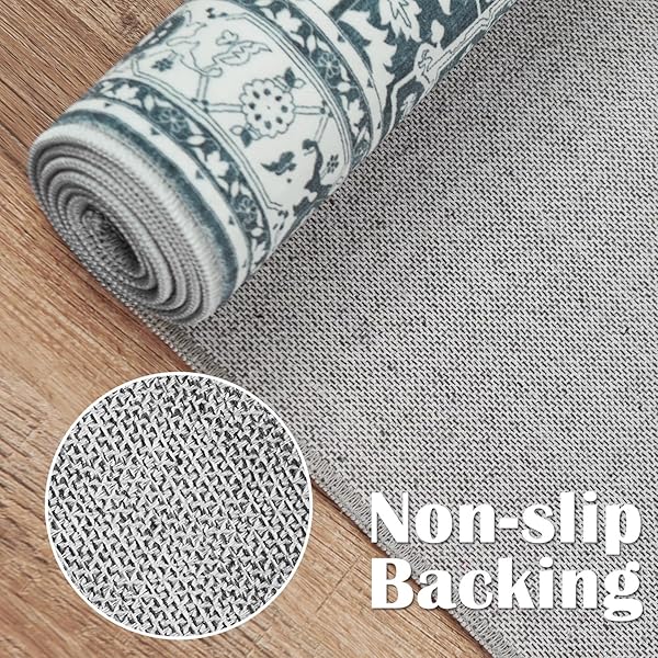 JINCHAN 6X9 AREA RUGS FOR LIVING ROOM – MACHINE WASHABLE TRIBAL VINTAGE FLORAL STAIN RESISTANT ULTRA-THIN LOW-PILE NON-SLIP DISTRESSED CARPET FOR BEDROOM DINING ROOM KITCHEN (6X9FT,TEAL BLUE)