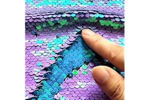PENEPICO Sensory Wall Sequin Flip Fabric for Kids,0.2" Large Sequins Sensory Graffiti Fabric for Toddlers,Tactile Stimulation,Reversible Glitter Fabric (Half yd (18"*49"), Lilac Purple + Copper Blue)