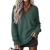 Jouica Women's Sweaters V Neck Pullover Sweater Side Slit Long Sleeve Knit Spring Tops Trendy Outfits for Women 2026