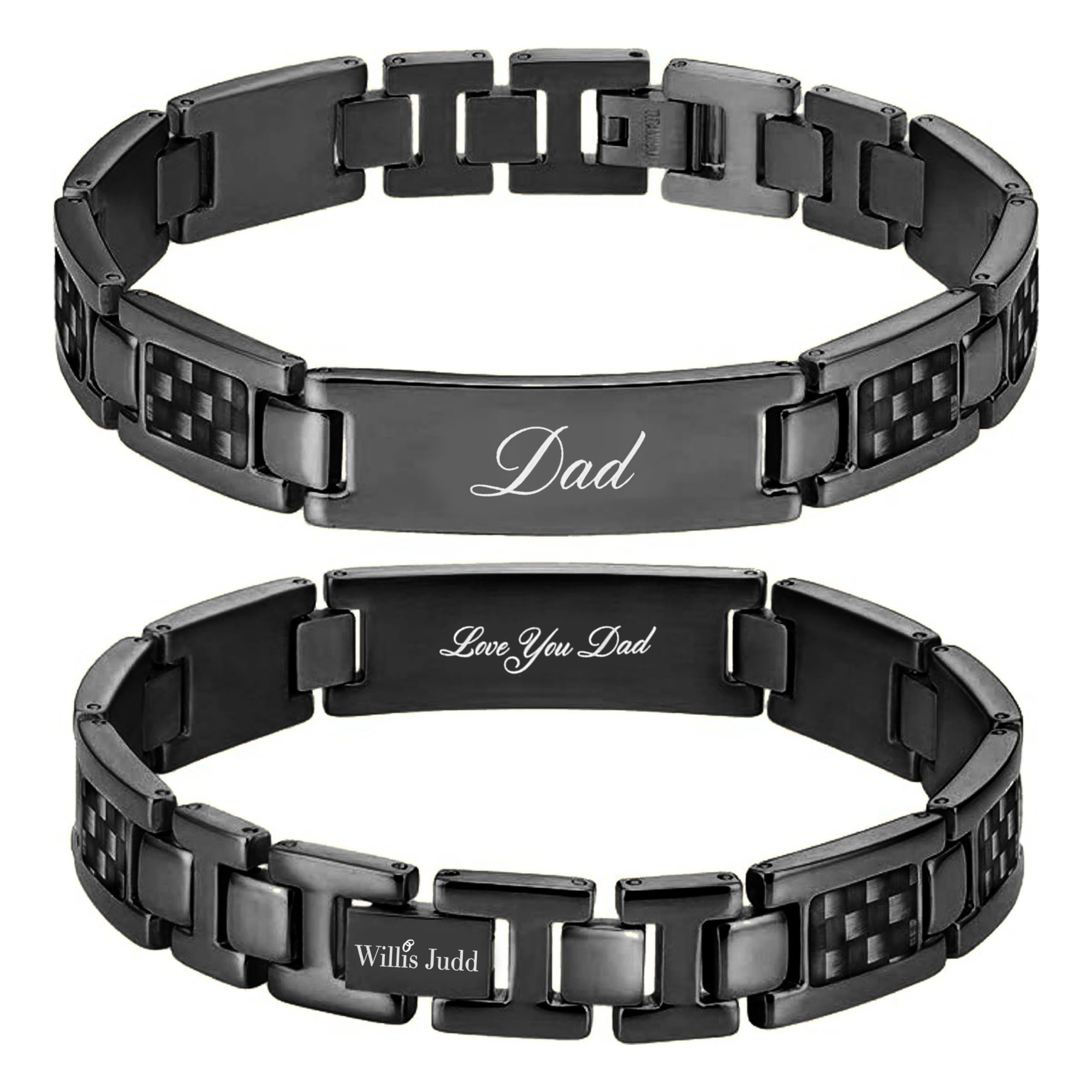 Willis Judd DAD Titanium Bracelet Engraved Love You Dad with Black Carbon Fiber Adjusting Tool & Gift Box Included