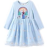Disney Frozen Elsa Princess Cinderella Ariel Jasmine Rapunzel Baby/Toddler Dress, Ruffle Long-Sleeve Mesh Overlay Tulle Dress