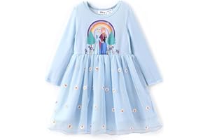 Disney Frozen Elsa Princess Cinderella Ariel Jasmine Rapunzel Baby/Toddler Dress, Ruffle Long-Sleeve Mesh Overlay Tulle Dress