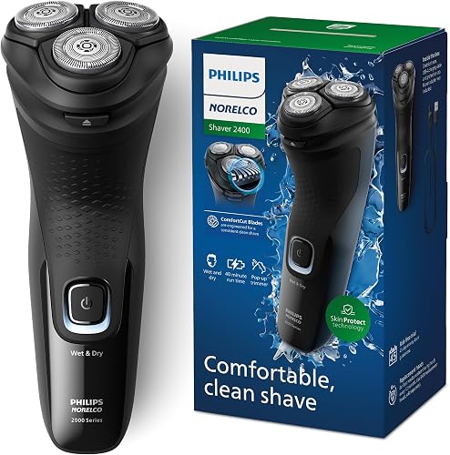 Philips Norelco 2400 Series Electric Shaver, Deep Black | 27 Self Sharpening ComfortCut Blades, 4D Flex Heads, Wet or Dry Use, 2-Year Blade Life, Pop-up Trimmer, X3001/90