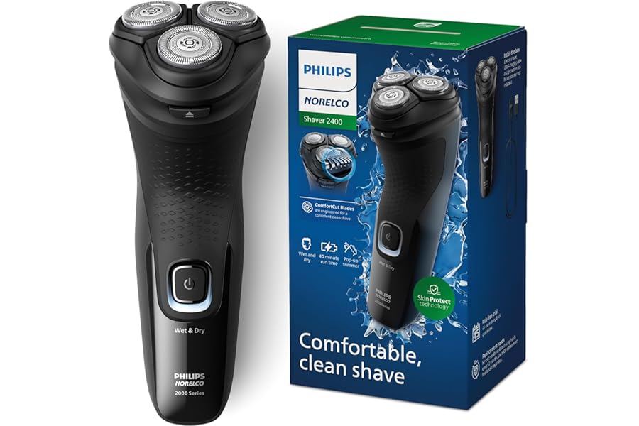 Philips Norelco Shaver 2400 Series, Wet and Dry Electric Shaver, Pop-up Trimmer, P-Cap, Deep Black, Model X3001/90