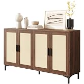 JASIWAY 48" Rattan Buffet Cabinet with Storage, Walnut Coffee Bar Cabinet | Storage Buffet With Doors and Adjustable Shelves, Sideboard Console for Kitchen, Dining Room, Living Room, Anti-Tip