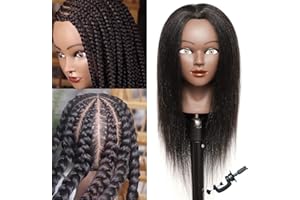 HUAMEIXIU Mannequin Head with Human Hair for Braiding 100% Real Hair Mannequin Head Cosmetology with Hair Doll head for Hair Styling Free Table Mannequin Stand(14")