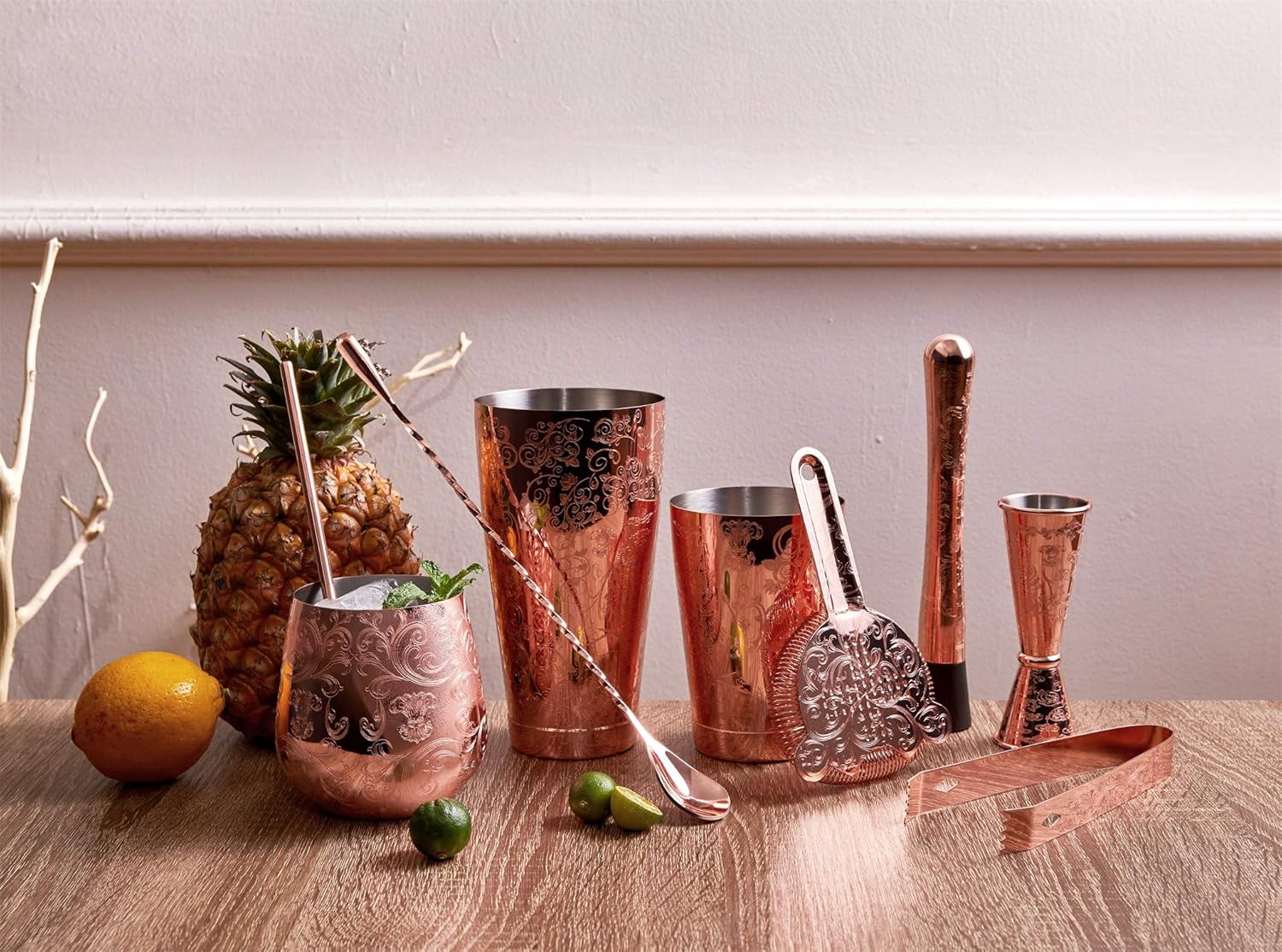 Copper SKYFISH Cocktail Shaker Set Etching Copper Cocktail Shaker Kit