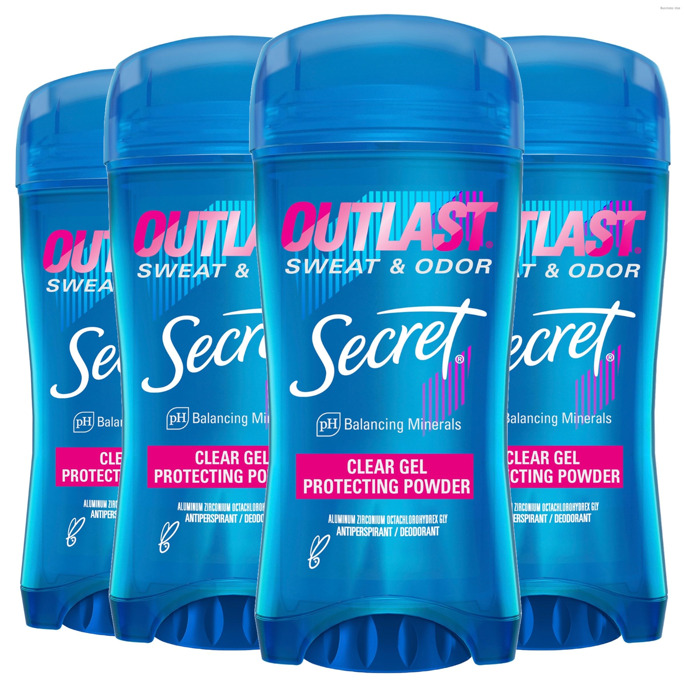 Secret Outlast Antiperspirant Deodorant for Women, 72hr Sweat & Odor Protection, PH Balancing Minerals, Clear Gel, Protecting Powder Scent, 2.6 oz (Pack of 4)